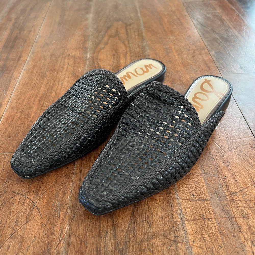 Sam Edelman Elva Black Woven Leather Mules Size 7.5